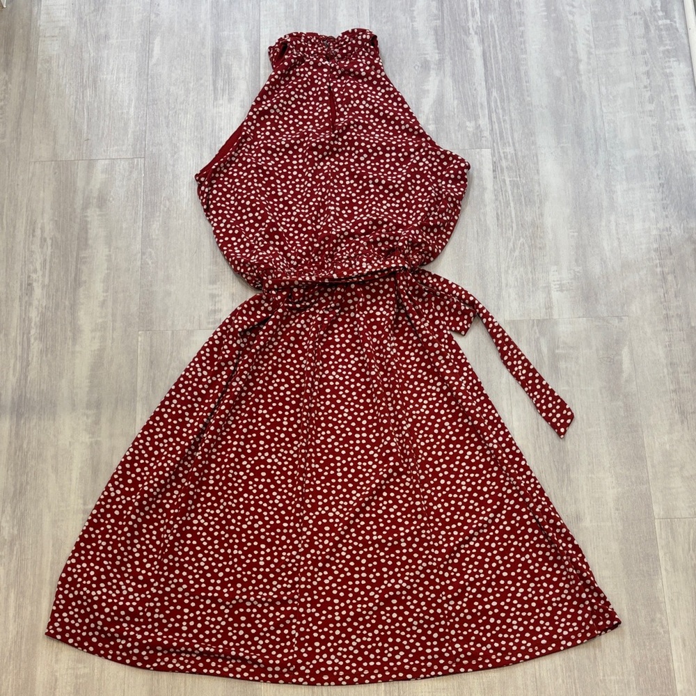 Enfocus Studio Red and White Polka Dot Halter Dress with Tie Front - Picture 3 of 7